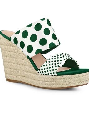 Green Polka Dot Espadrille Wedge Sandals